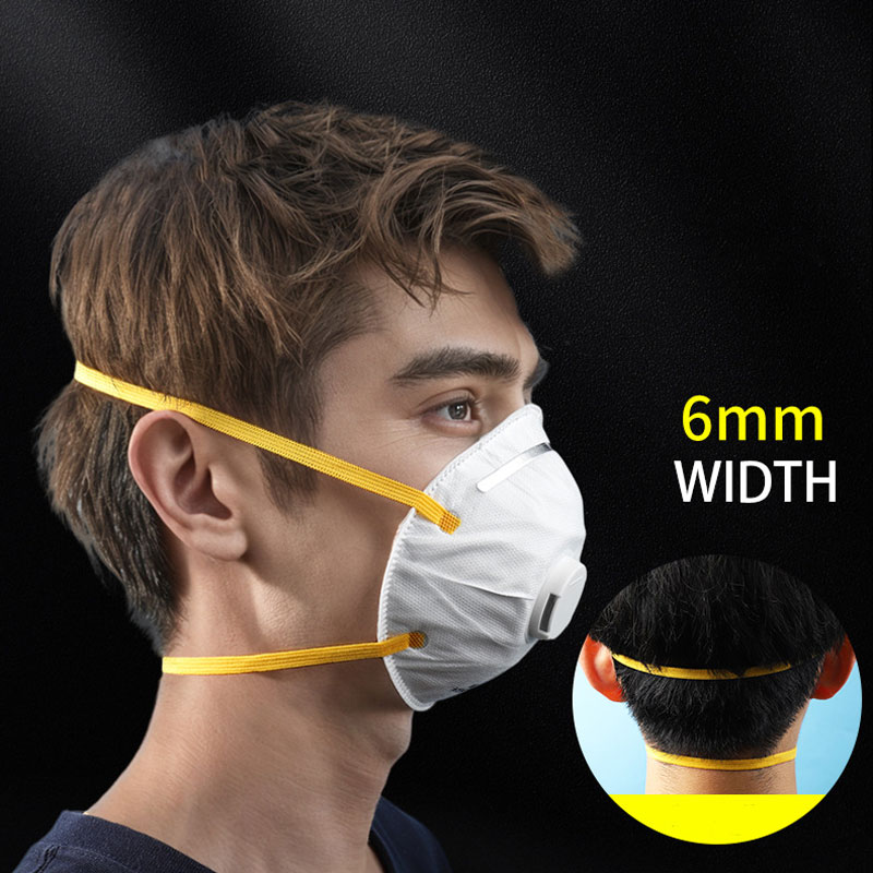 Cup-shaped face mask with flat elastic earloop attached
